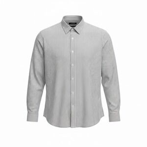 Rhône Men's Stretch Commuter Long Sleeve Blue Stripped Dress Shirt,  LG